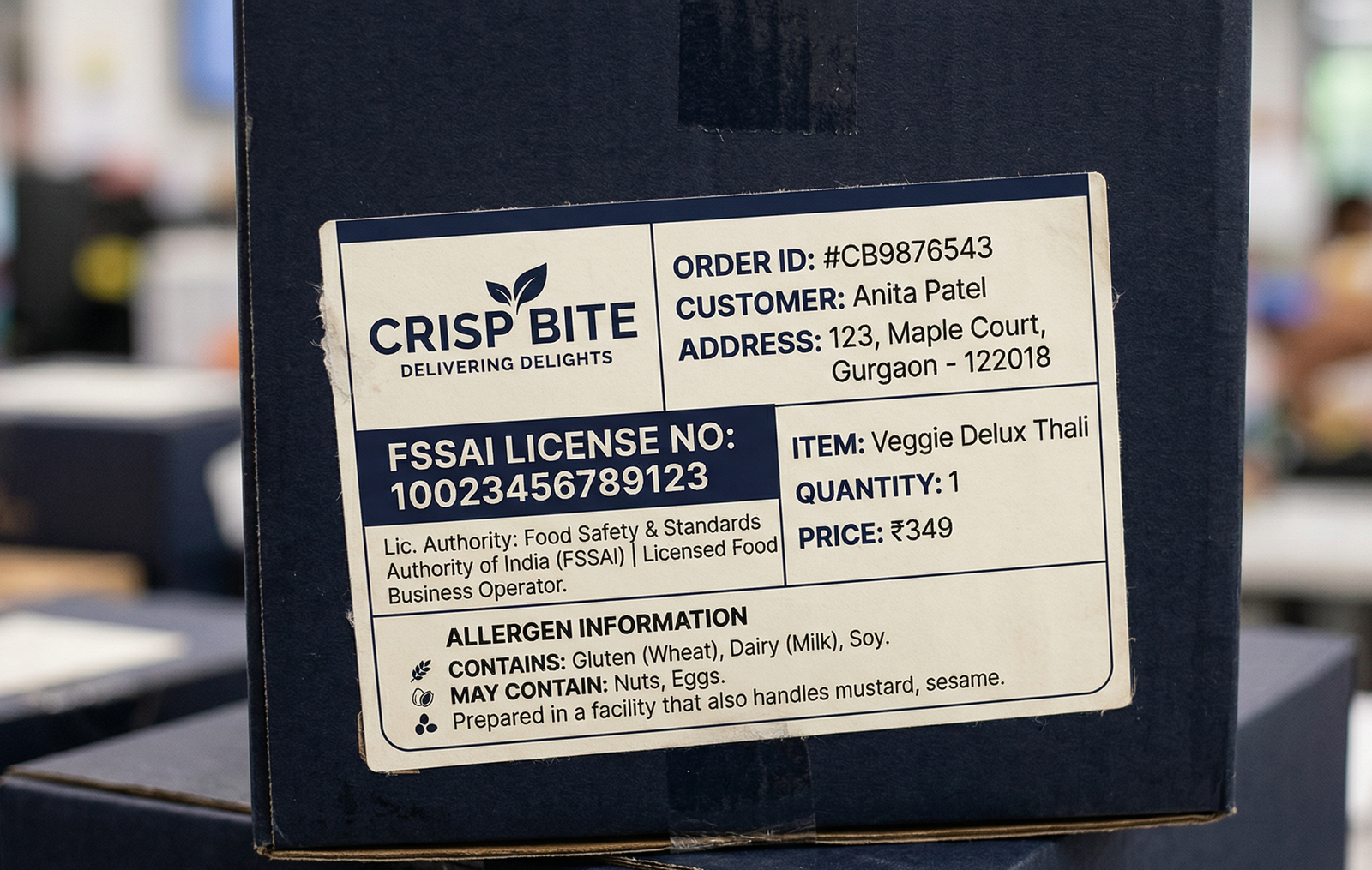 FSSAI 14-digit licence number on cloud kitchen packaging Delhi 2026