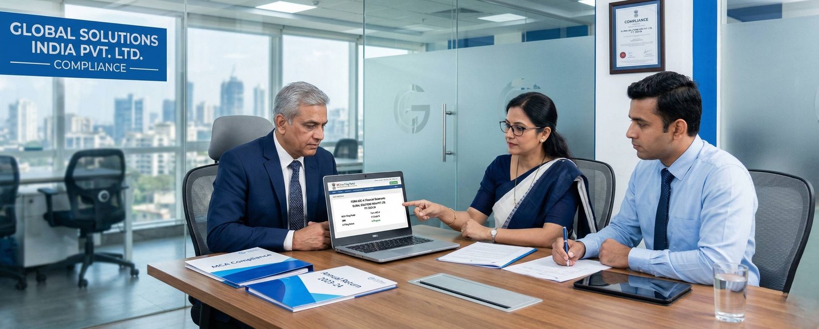 CCFS 2026 ROC filing — company directors reviewing MCA compliance documents