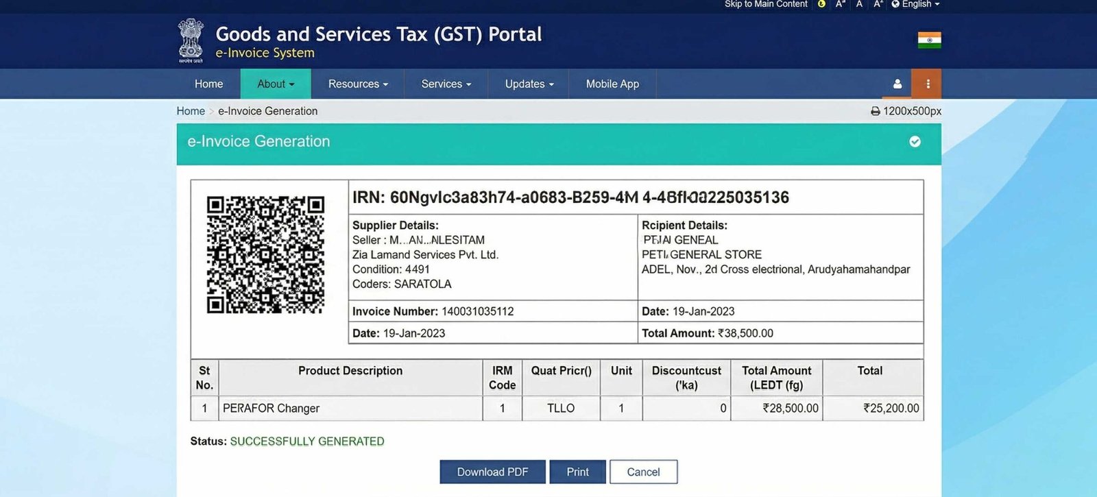 e-invoicing under GST — Invoice Registration Portal generating IRN and QR code