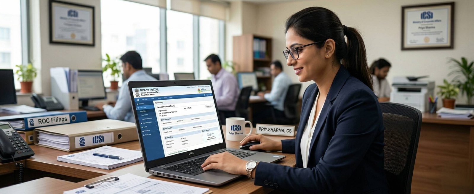 MCA-21 portal for CCFS 2026 ROC filing — company secretary filing MGT-7 and AOC-4