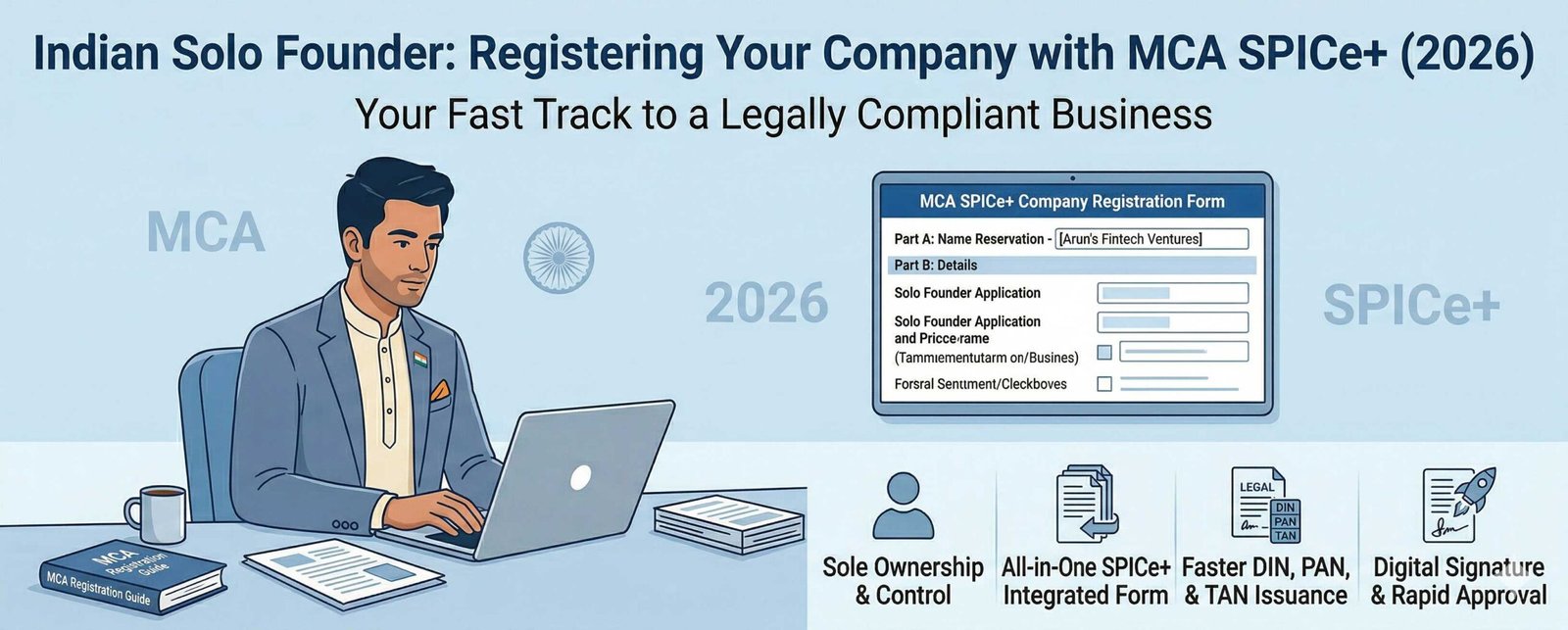 Solo founder completing OPC registration on MCA SPICe+ portal