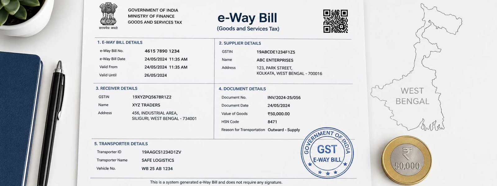 West Bengal E-Way Bill threshold revised to ₹50,000 effective 1 June 2026